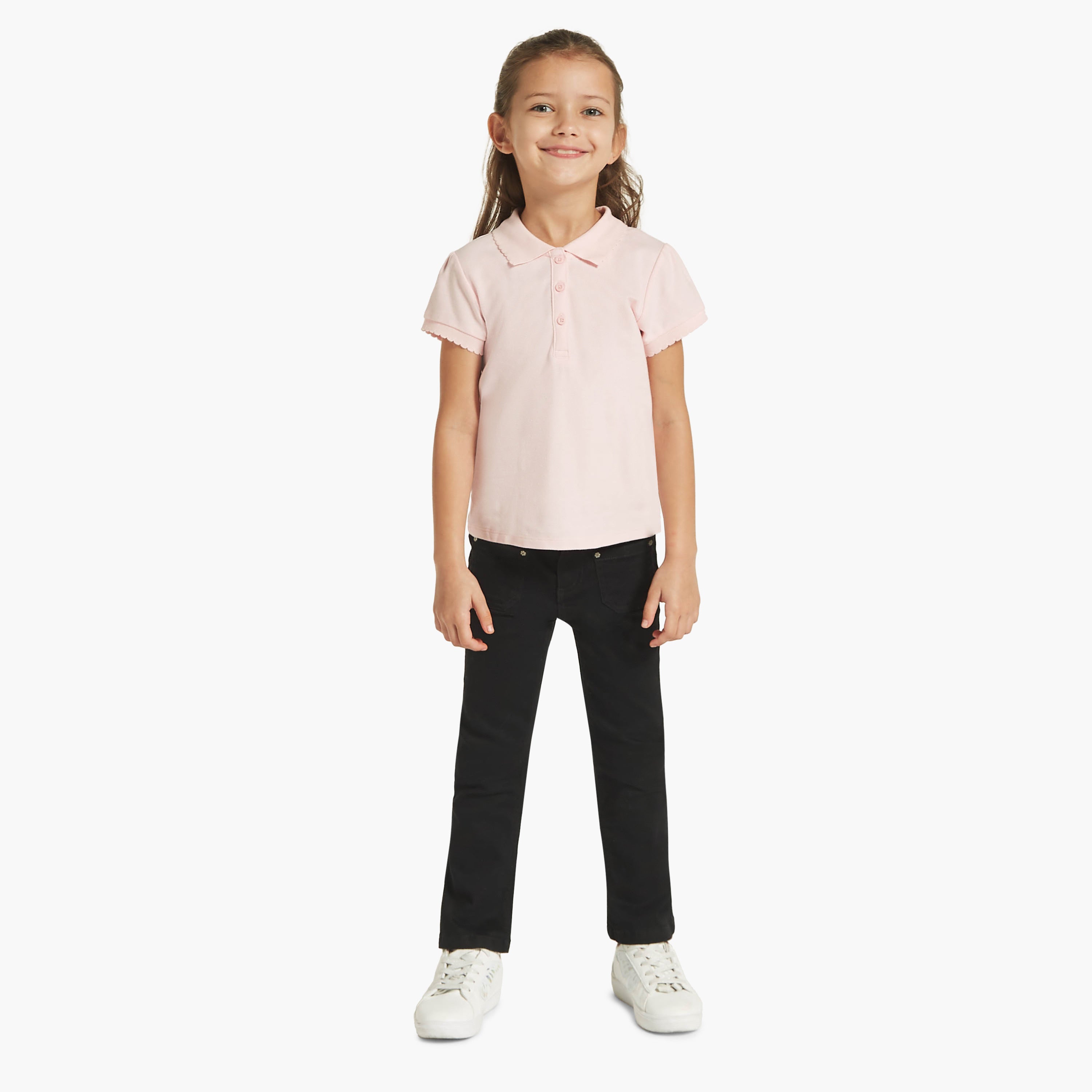 Juniors Solid Polo T-shirt with Short Sleeves and Button Closure