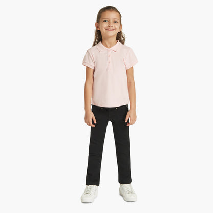 Juniors Solid Polo T-shirt with Short Sleeves and Button Closure