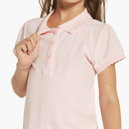 Juniors Solid Polo T-shirt with Short Sleeves and Button Closure