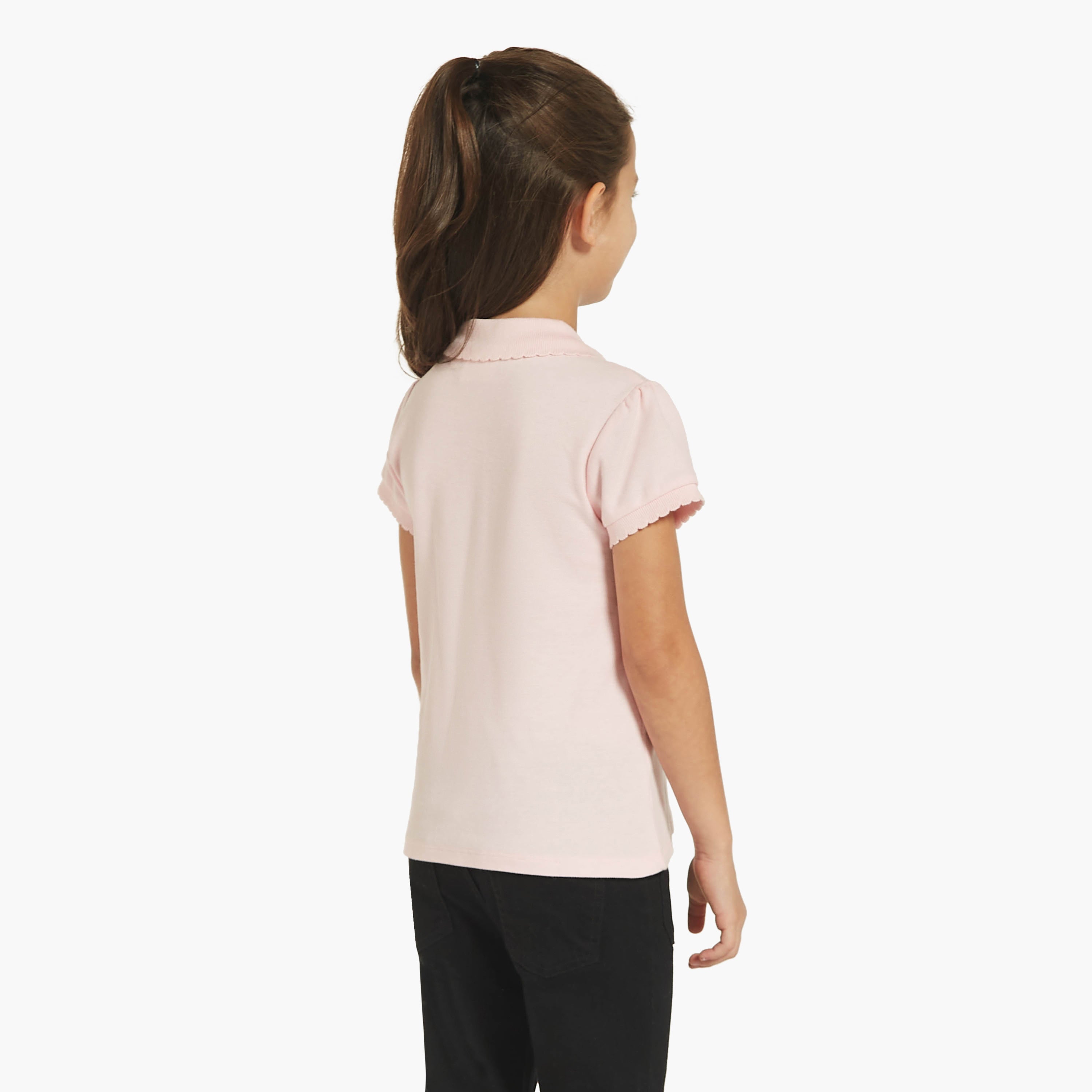 Juniors Solid Polo T-shirt with Short Sleeves and Button Closure