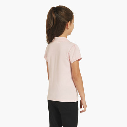 Juniors Solid Polo T-shirt with Short Sleeves and Button Closure