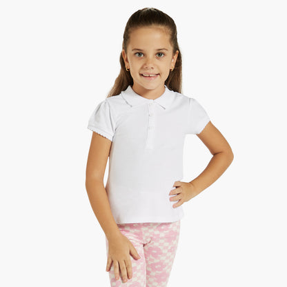 Juniors Solid Polo T-shirt with Short Sleeves and Button Closure