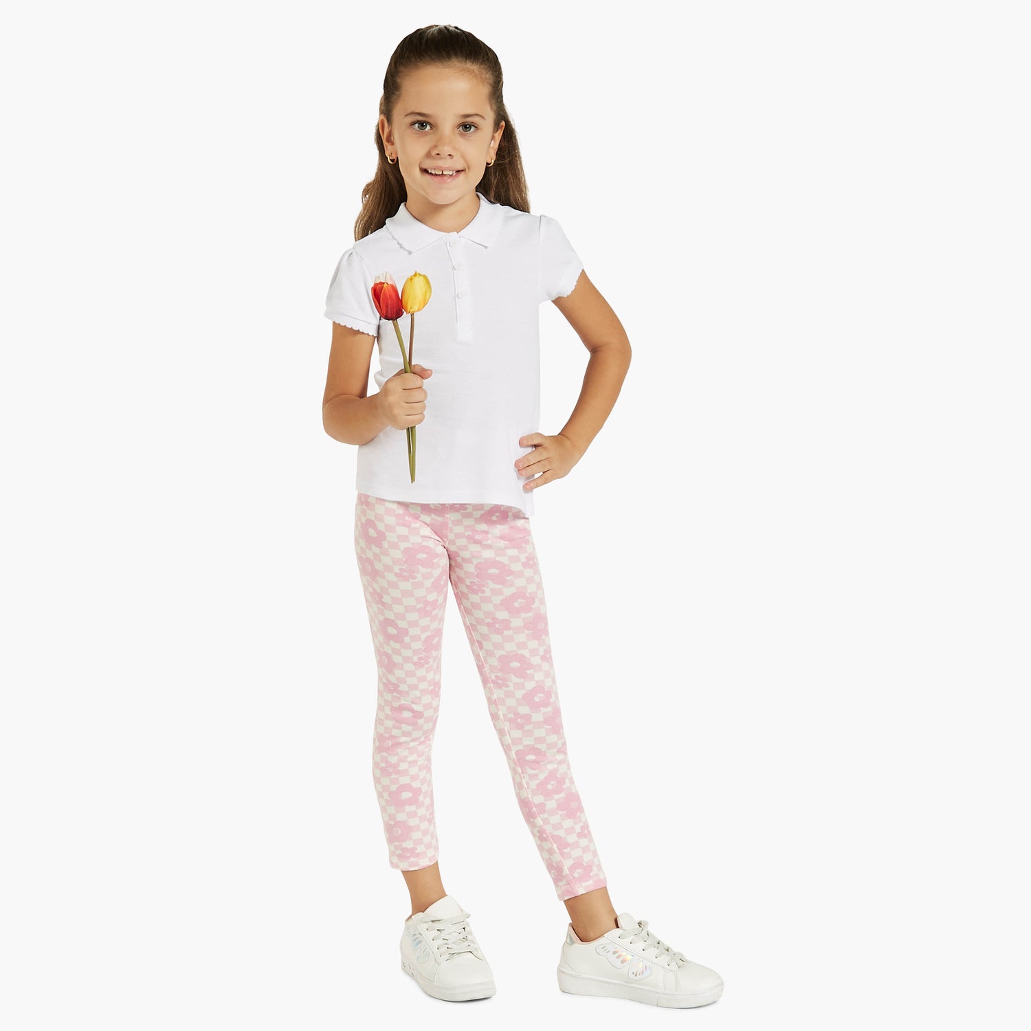 Juniors Solid Polo T-shirt with Short Sleeves and Button Closure