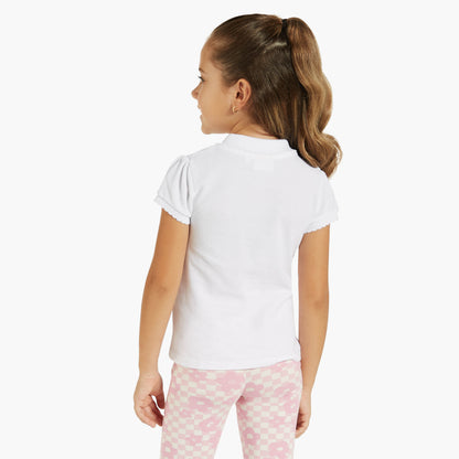 Juniors Solid Polo T-shirt with Short Sleeves and Button Closure