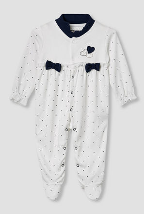 Juniors Heart Print Closed Feet Sleepsuit with Long Sleeves