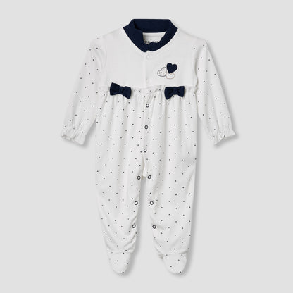 Juniors Heart Print Closed Feet Sleepsuit with Long Sleeves - White / 9-12 mths