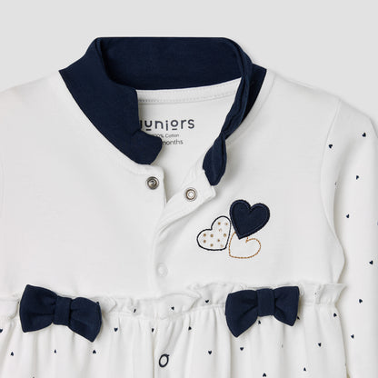 Juniors Heart Print Closed Feet Sleepsuit with Long Sleeves