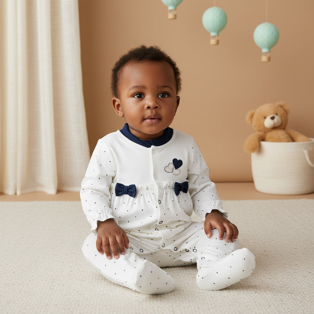 Juniors Heart Print Closed Feet Sleepsuit with Long Sleeves