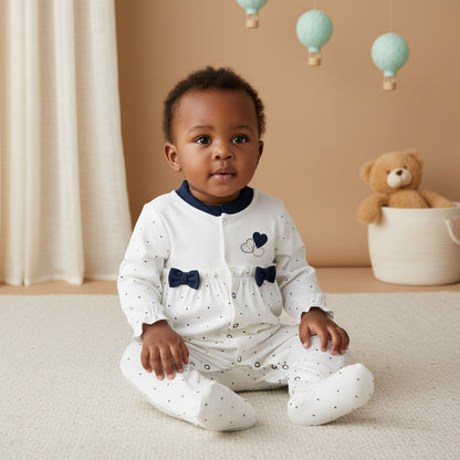 Juniors Heart Print Closed Feet Sleepsuit with Long Sleeves