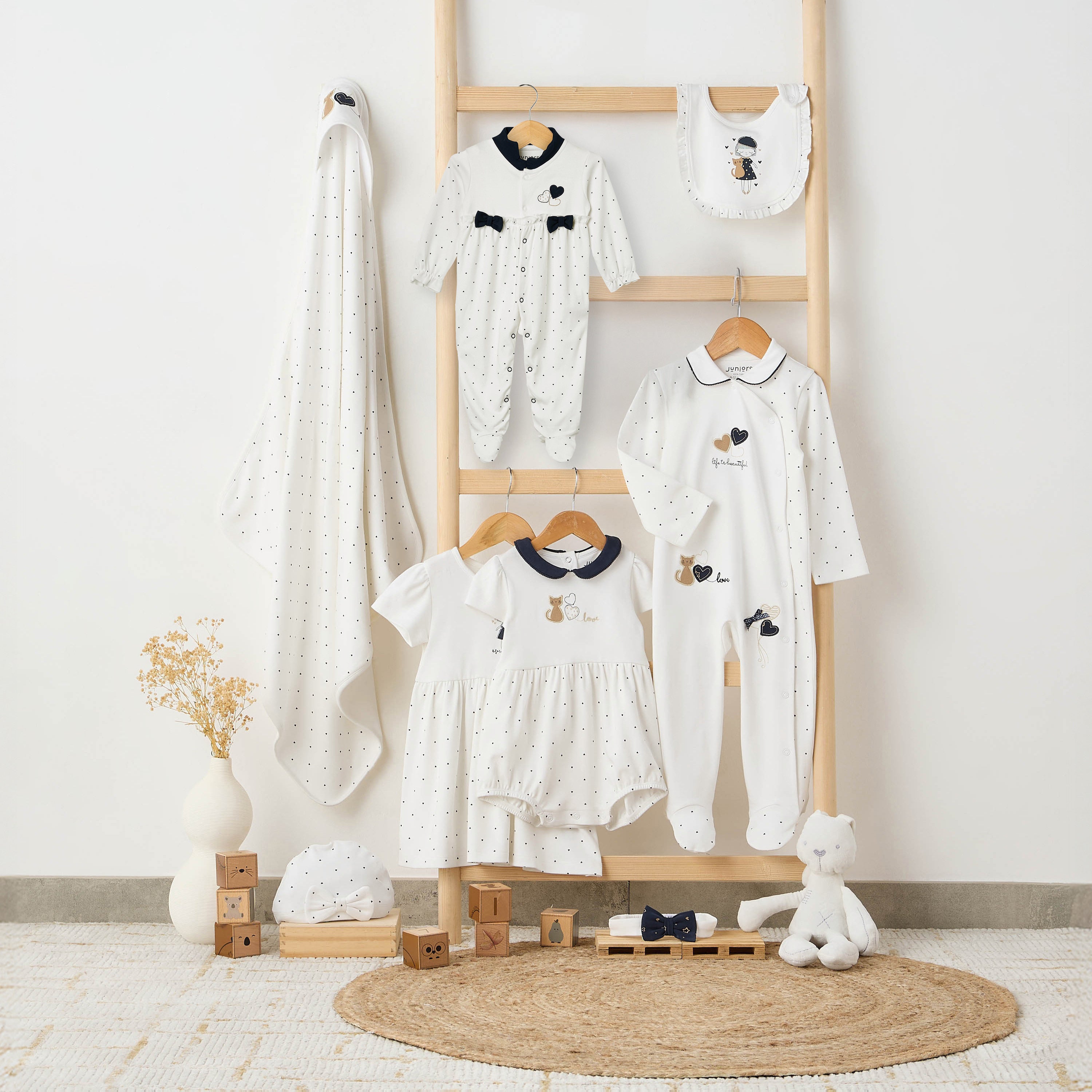Juniors Heart Print Closed Feet Sleepsuit with Long Sleeves