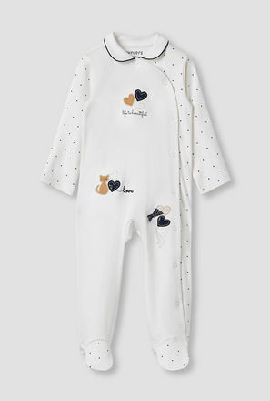 Juniors Heart Print Sleepsuit with Long Sleeves and Button Closure