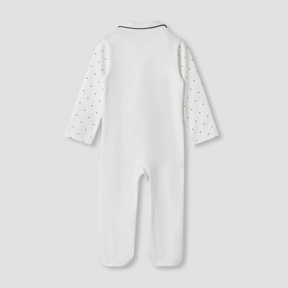 Juniors Heart Print Sleepsuit with Long Sleeves and Button Closure