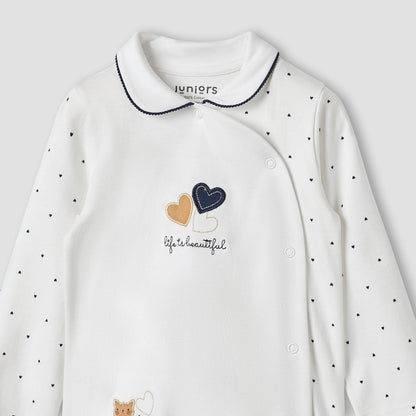 Juniors Heart Print Sleepsuit with Long Sleeves and Button Closure