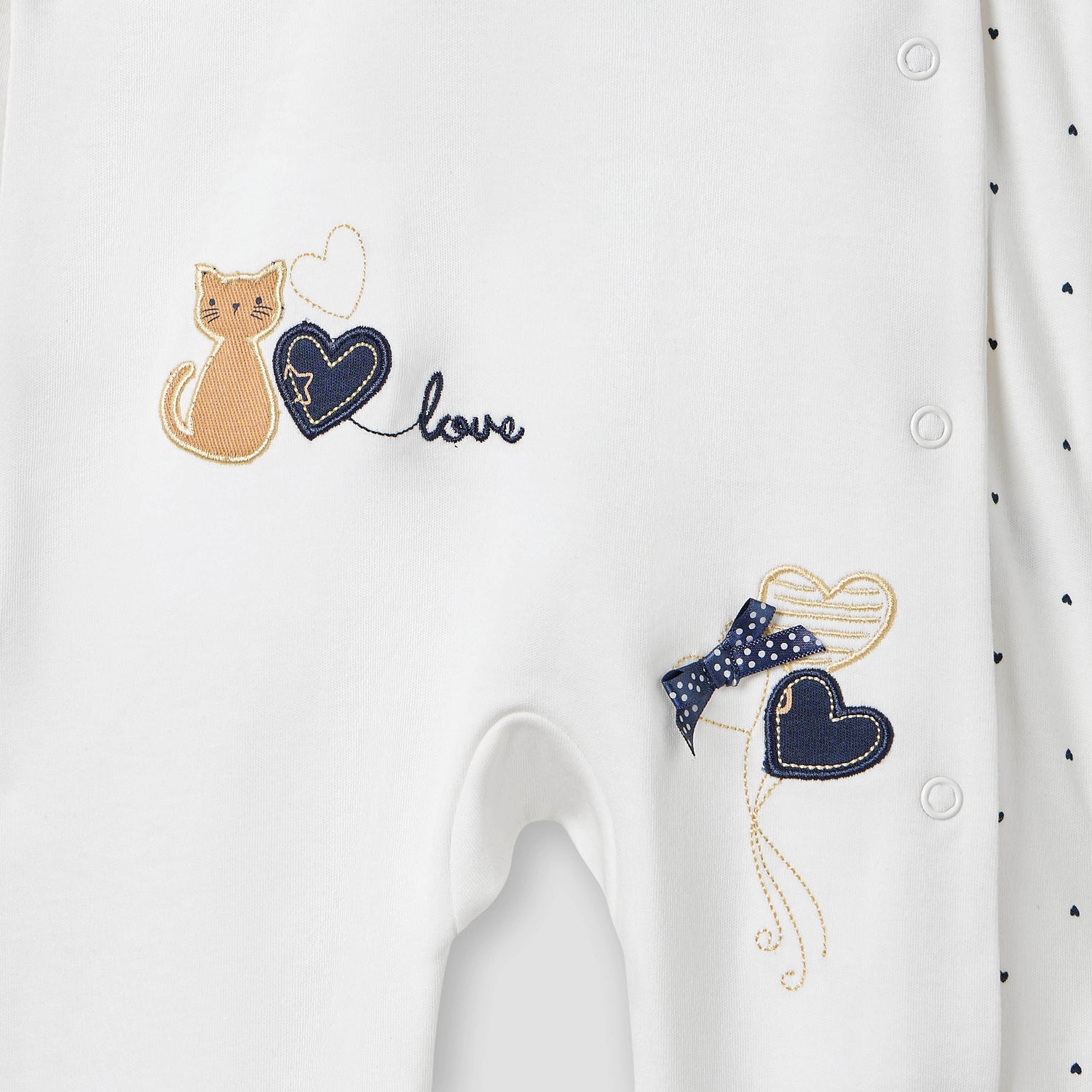 Juniors Heart Print Sleepsuit with Long Sleeves and Button Closure