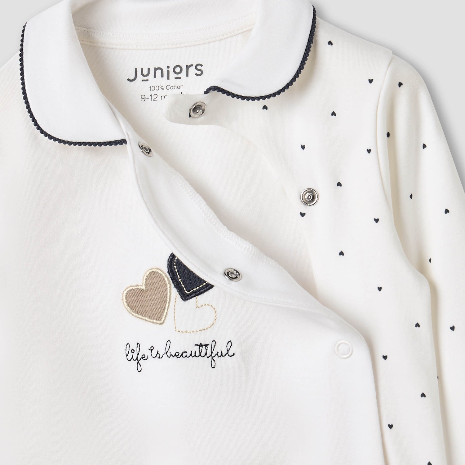 Juniors Heart Print Sleepsuit with Long Sleeves and Button Closure