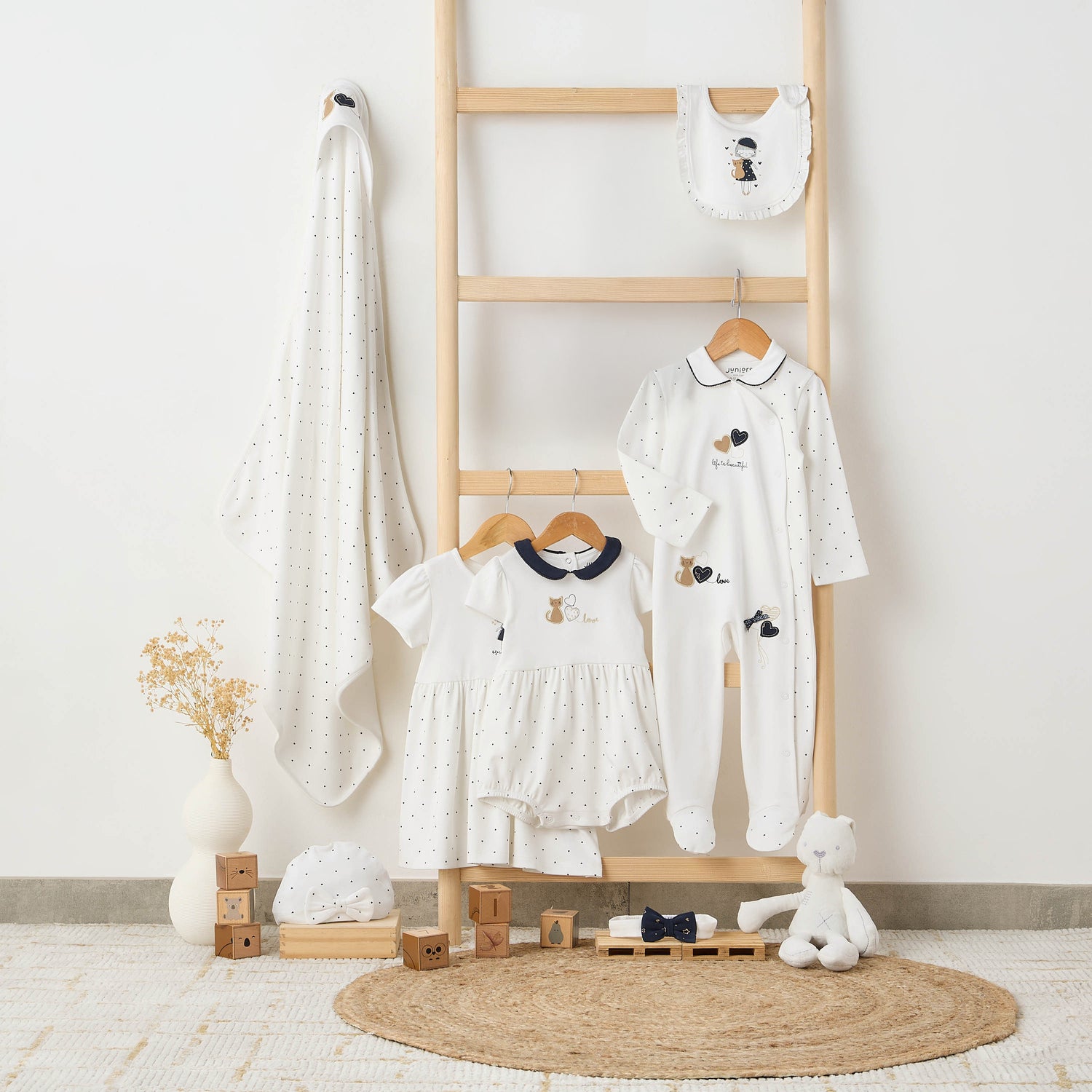 Juniors Heart Print Sleepsuit with Long Sleeves and Button Closure