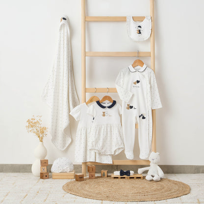 Juniors Heart Print Sleepsuit with Long Sleeves and Button Closure