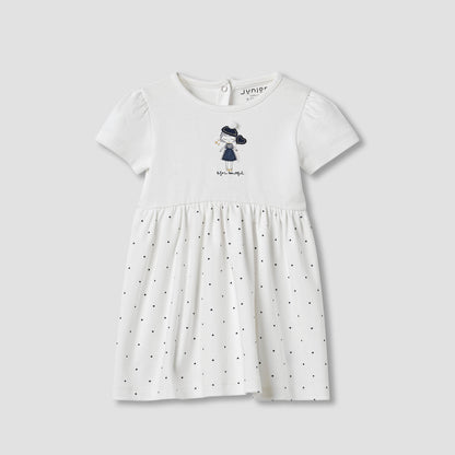 Juniors Heart Print A-line Dress with Embroidered Detail - White / 12-18 mths
