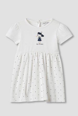 Juniors Heart Print A-line Dress with Embroidered Detail
