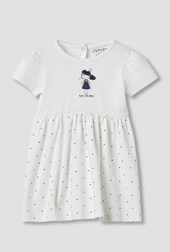 Juniors Heart Print A-line Dress with Embroidered Detail