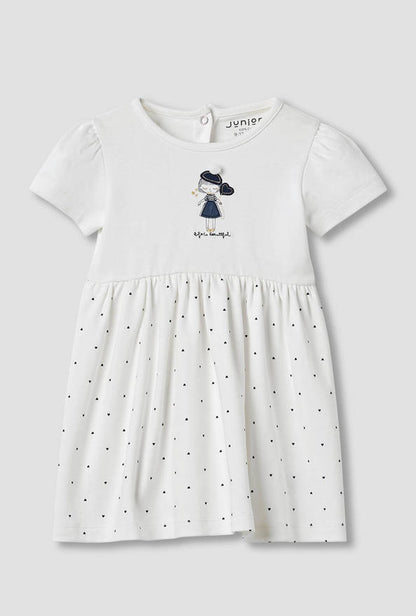 Juniors Heart Print A-line Dress with Embroidered Detail