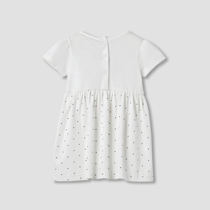 Juniors Heart Print A-line Dress with Embroidered Detail