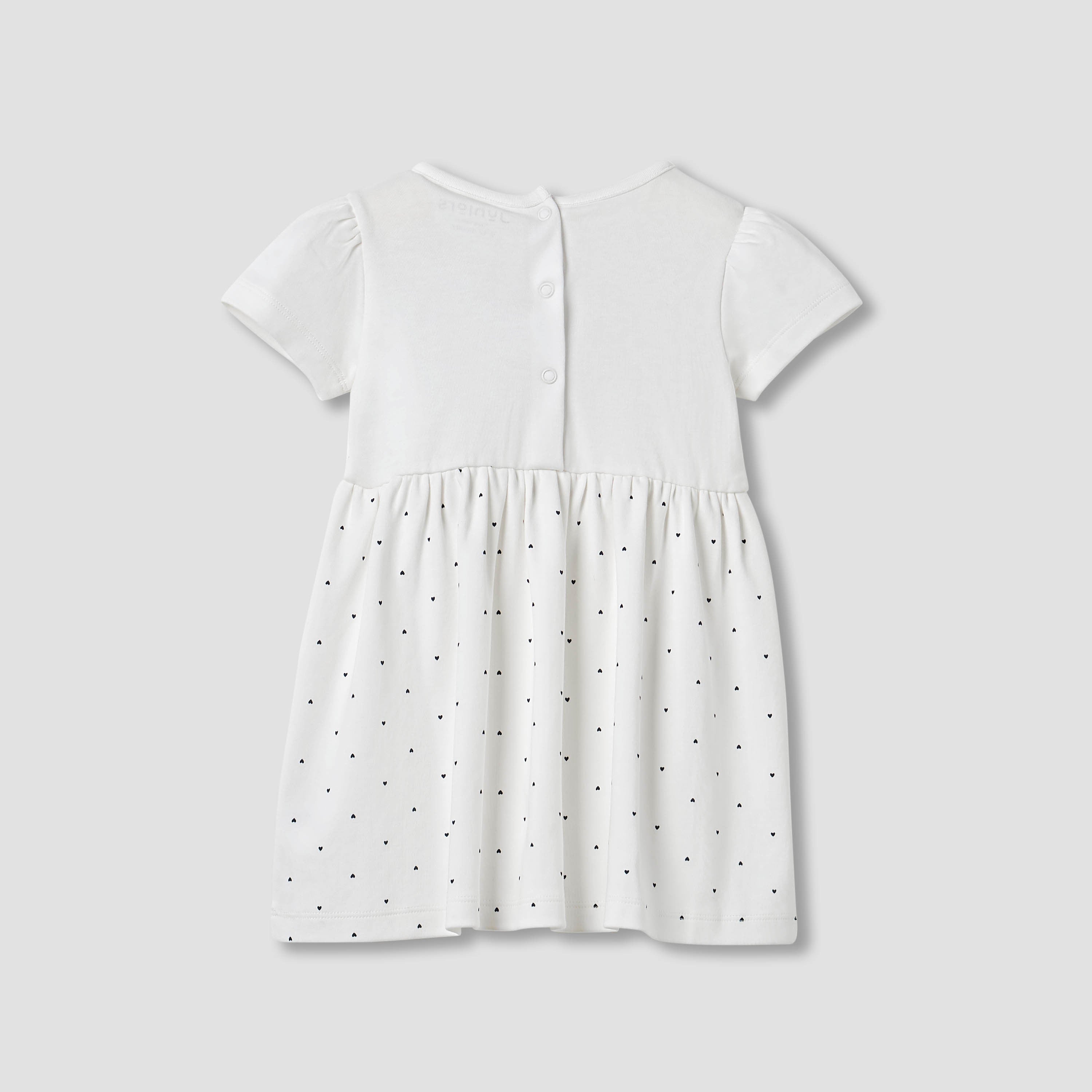 Juniors Heart Print A-line Dress with Embroidered Detail