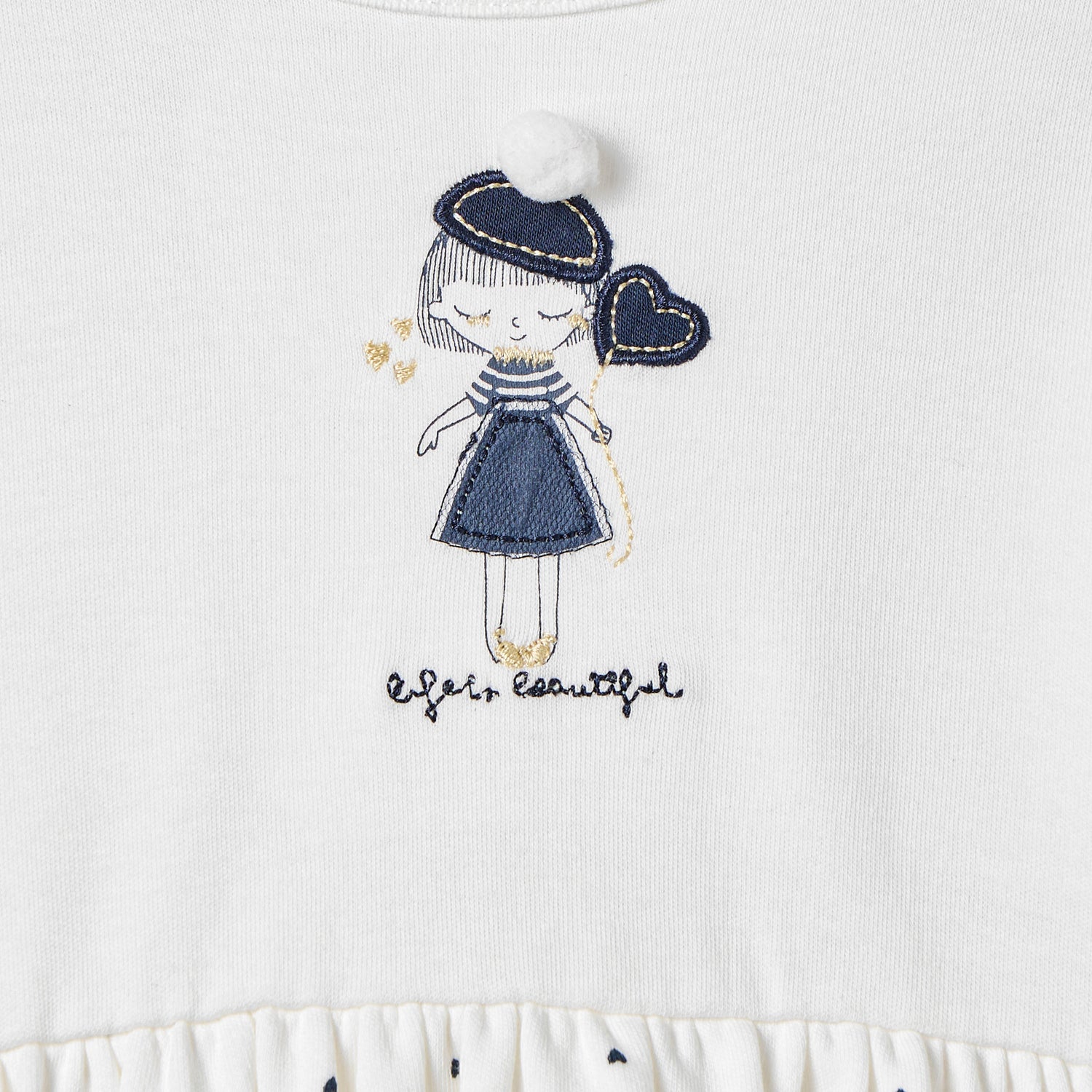 Juniors Heart Print A-line Dress with Embroidered Detail
