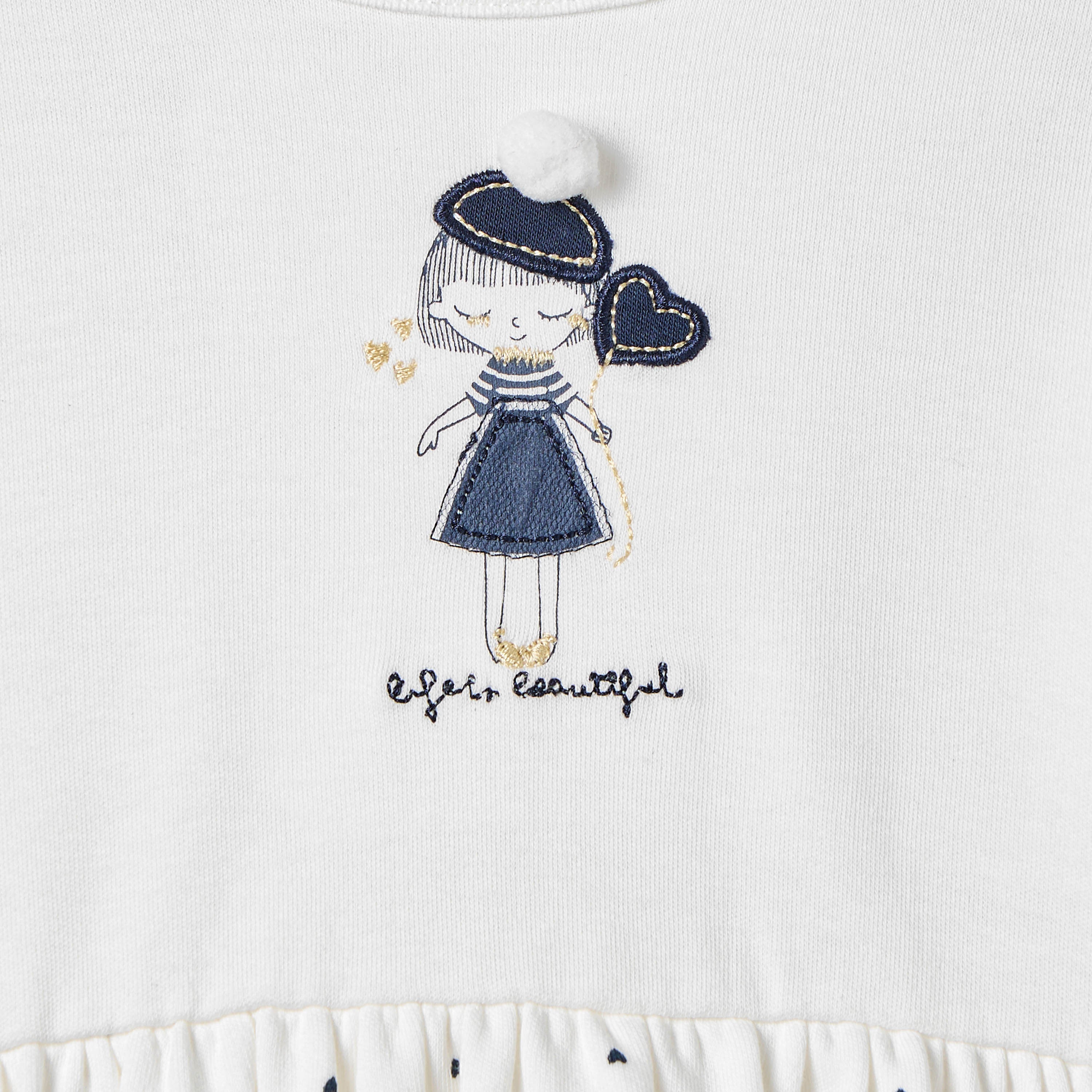 Juniors Heart Print A-line Dress with Embroidered Detail