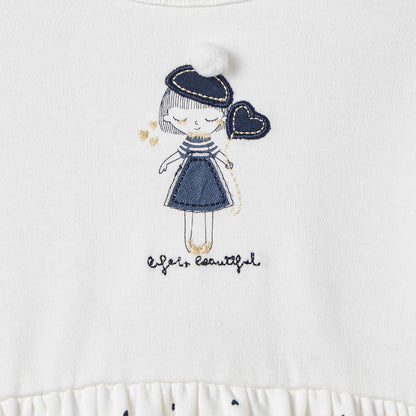 Juniors Heart Print A-line Dress with Embroidered Detail