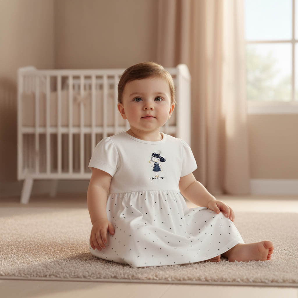 Juniors Heart Print A-line Dress with Embroidered Detail
