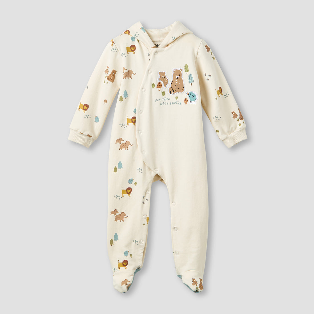 Juniors Hooded Neck Sleepsuit with Snap Button Closure - Cotton - Long Sleeves - Yellow / 9-12 mths