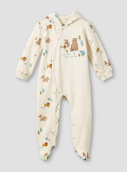 Juniors Hooded Neck Sleepsuit with Snap Button Closure - Cotton - Long Sleeves-baby-boys-clothing-nightwear-sleepsuits-image-1