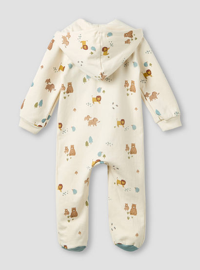 Juniors Hooded Neck Sleepsuit with Snap Button Closure - Cotton - Long Sleeves-baby-boys-clothing-nightwear-sleepsuits-image-2