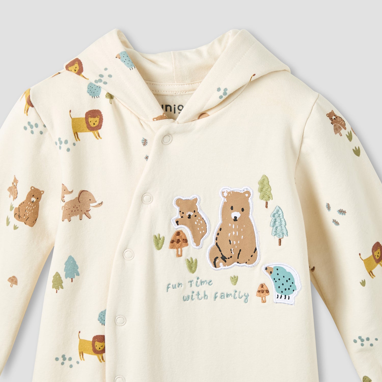 Juniors Hooded Neck Sleepsuit with Snap Button Closure - Cotton - Long Sleeves