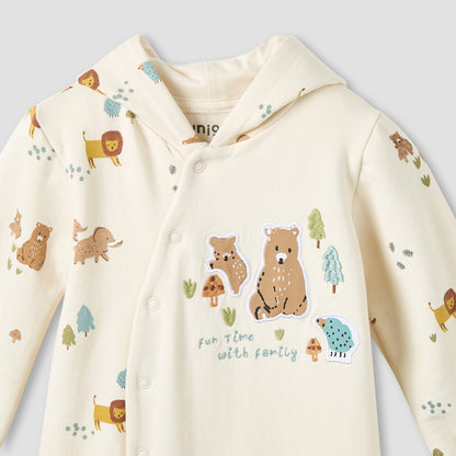 Juniors Hooded Neck Sleepsuit with Snap Button Closure - Cotton - Long Sleeves