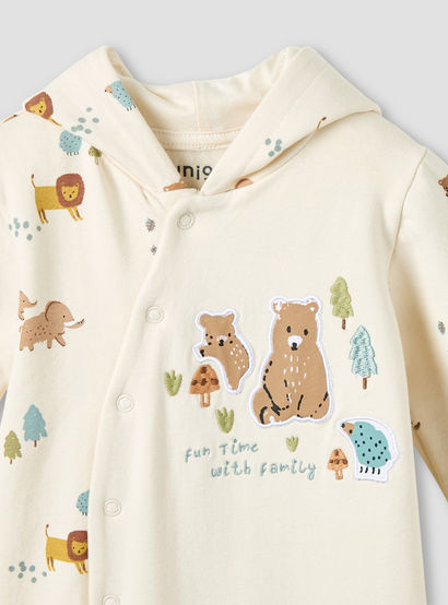Juniors Hooded Neck Sleepsuit with Snap Button Closure - Cotton - Long Sleeves-baby-boys-clothing-nightwear-sleepsuits-image-3