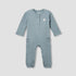 Juniors Henley Neck Sleepsuit with Teddy Applique - Cotton - Long Sleeves - Blue / 9-12 mths