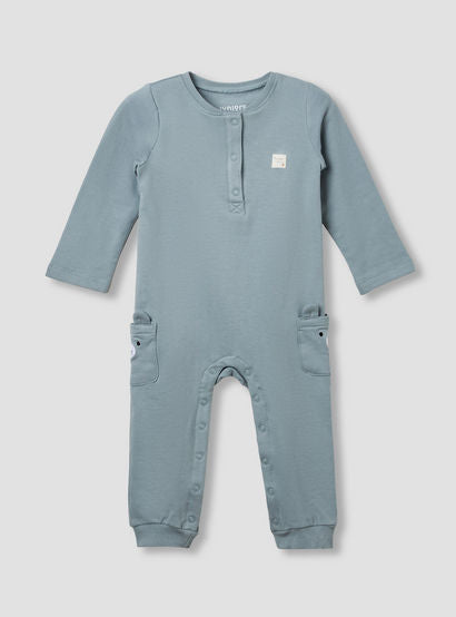 Juniors Henley Neck Sleepsuit with Teddy Applique - Cotton - Long Sleeves-baby-boys-clothing-nightwear-sleepsuits-image-1
