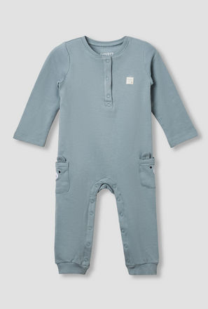 Juniors Henley Neck Sleepsuit with Teddy Applique - Cotton - Long Sleeves