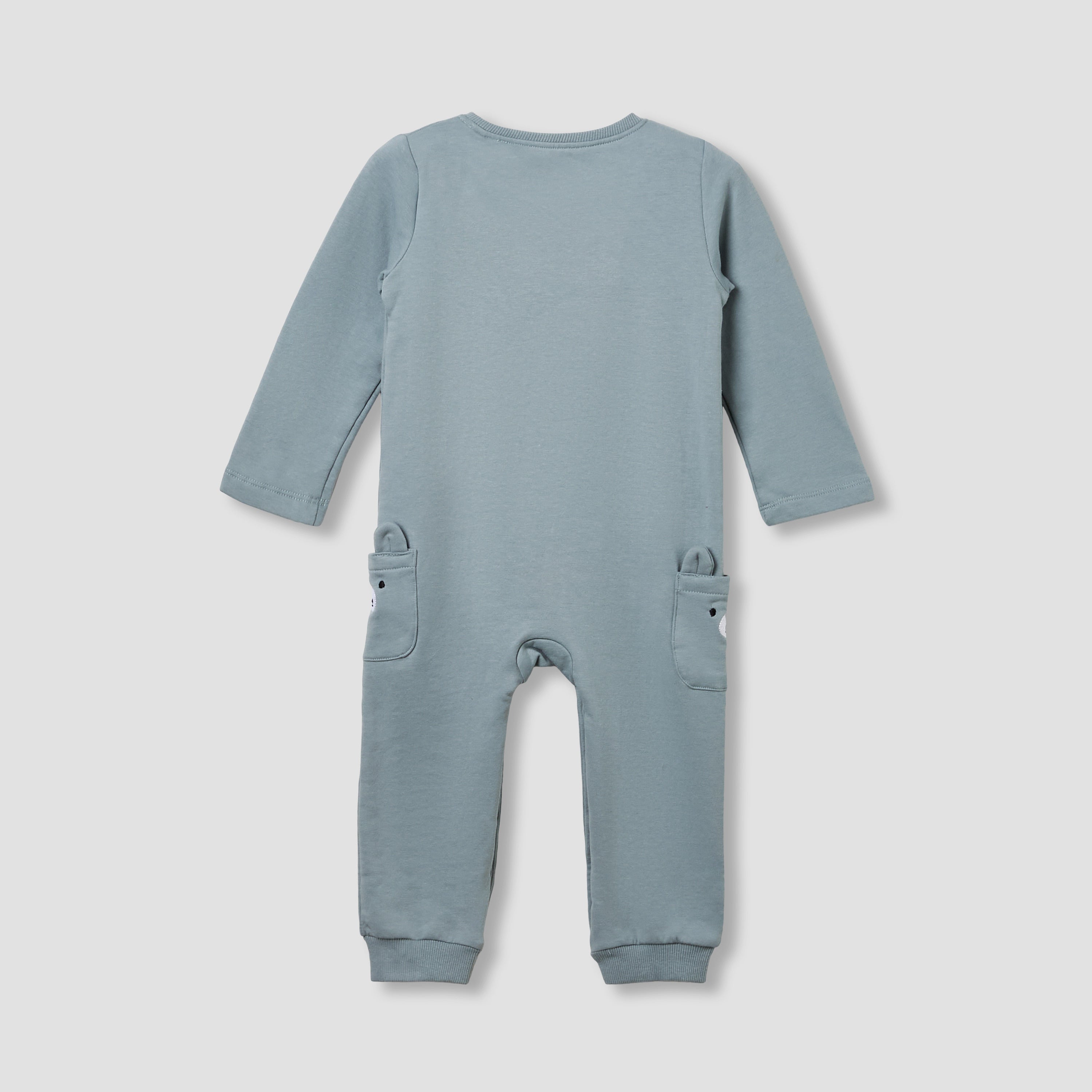 Juniors Henley Neck Sleepsuit with Teddy Applique - Cotton - Long Sleeves
