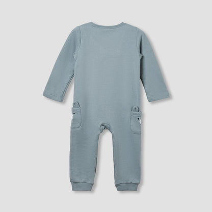 Juniors Henley Neck Sleepsuit with Teddy Applique - Cotton - Long Sleeves