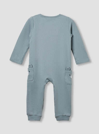 Juniors Henley Neck Sleepsuit with Teddy Applique - Cotton - Long Sleeves-baby-boys-clothing-nightwear-sleepsuits-image-2