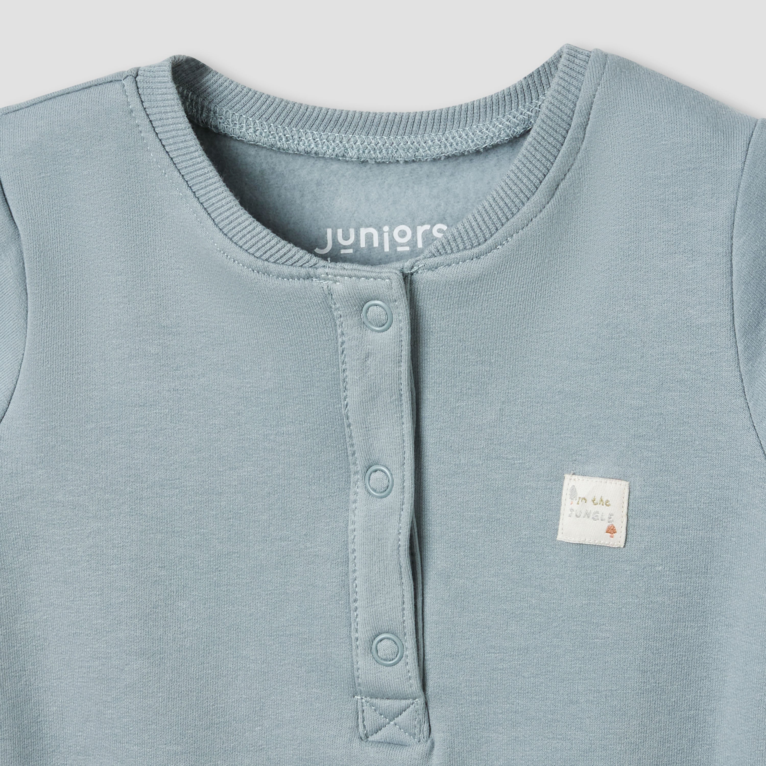 Juniors Henley Neck Sleepsuit with Teddy Applique - Cotton - Long Sleeves