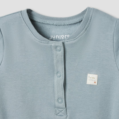 Juniors Henley Neck Sleepsuit with Teddy Applique - Cotton - Long Sleeves