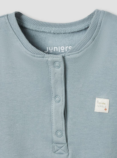 Juniors Henley Neck Sleepsuit with Teddy Applique - Cotton - Long Sleeves-baby-boys-clothing-nightwear-sleepsuits-image-3