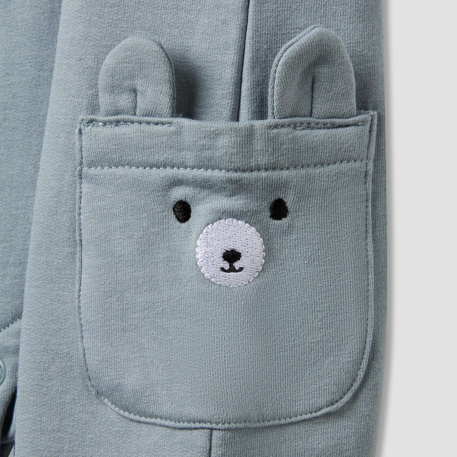 Juniors Henley Neck Sleepsuit with Teddy Applique - Cotton - Long Sleeves