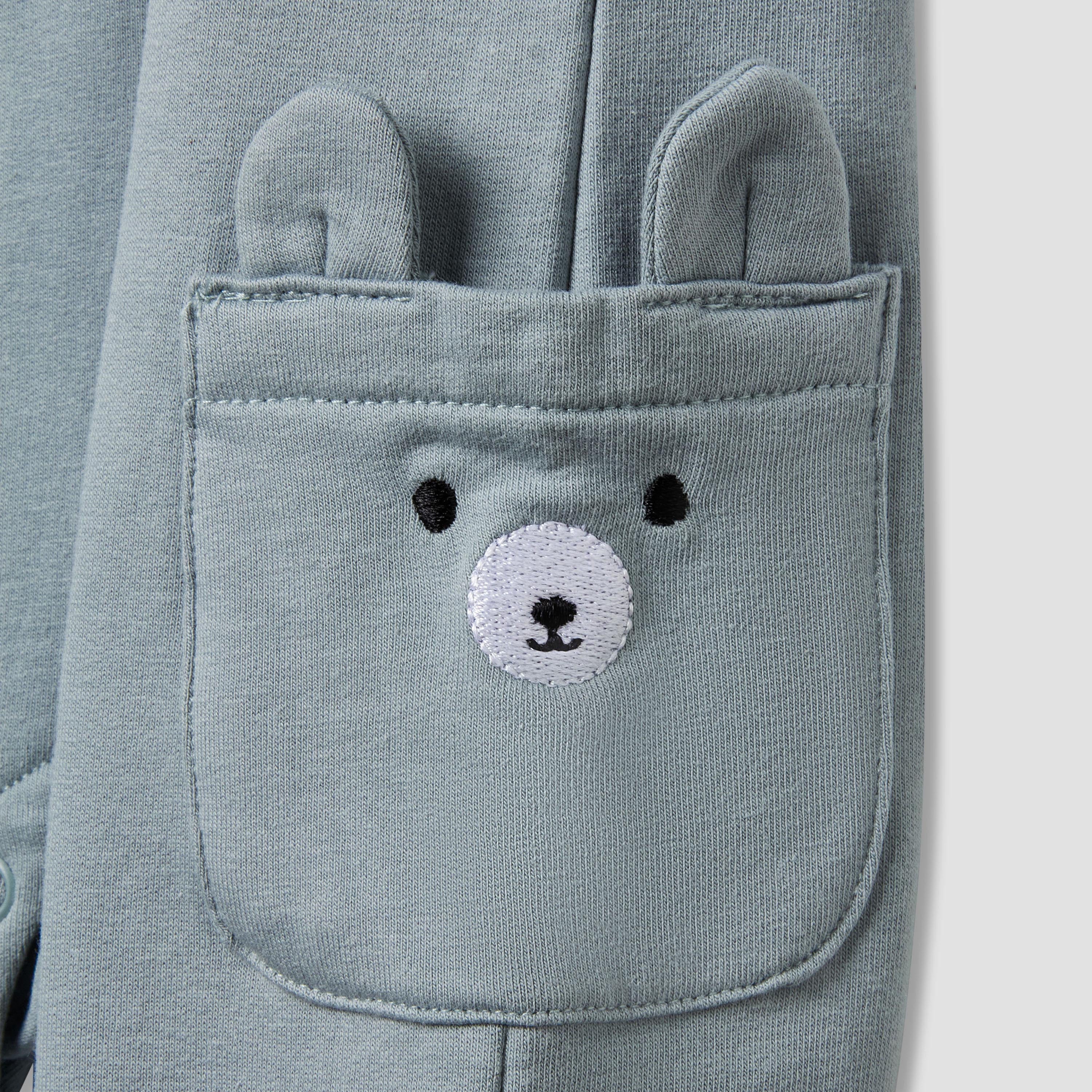 Juniors Henley Neck Sleepsuit with Teddy Applique - Cotton - Long Sleeves