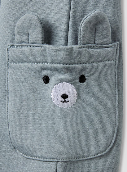 Juniors Henley Neck Sleepsuit with Teddy Applique - Cotton - Long Sleeves-baby-boys-clothing-nightwear-sleepsuits-image-5