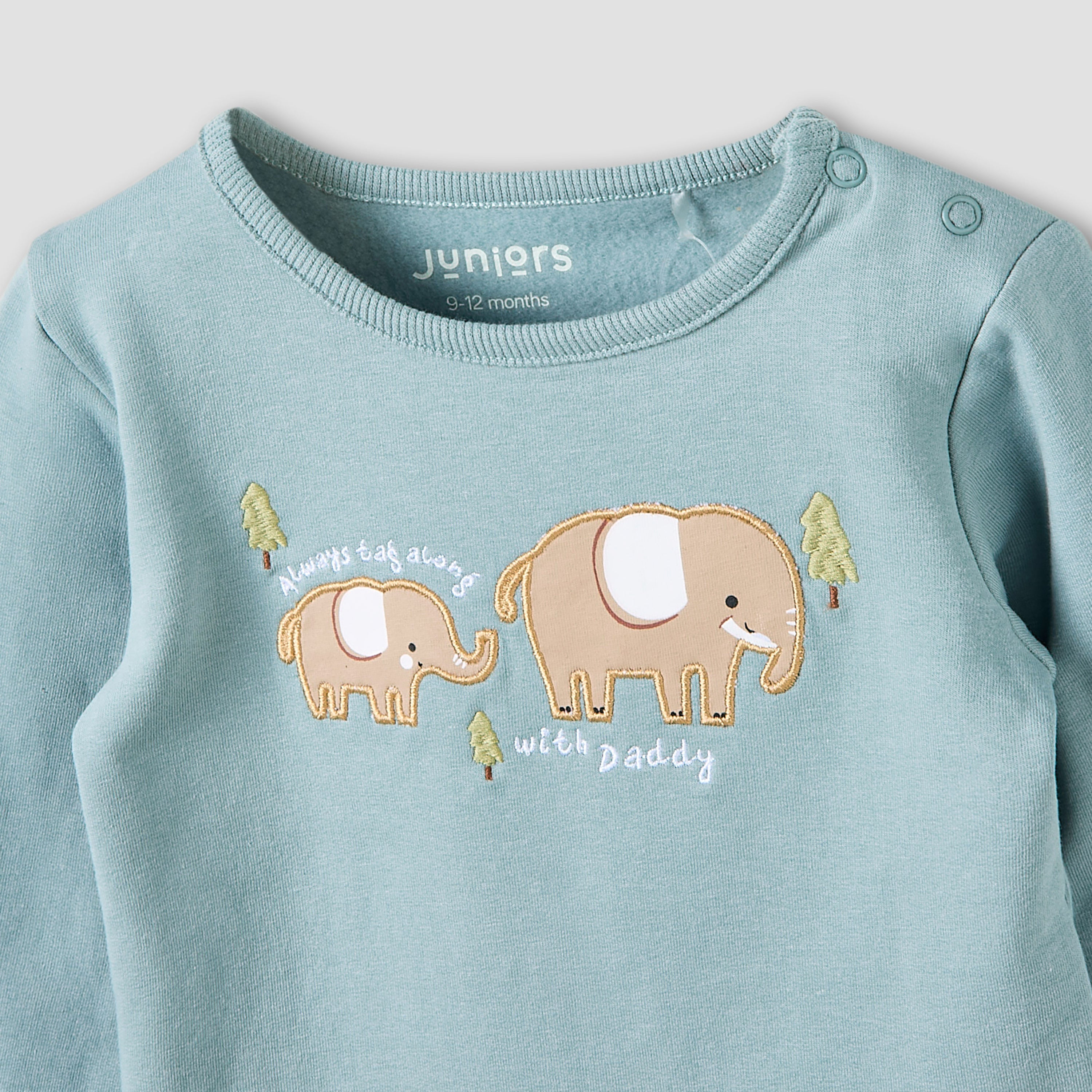Juniors Pyjama Set with Elephant Print - Cotton - Long Sleeves - Crew Neck